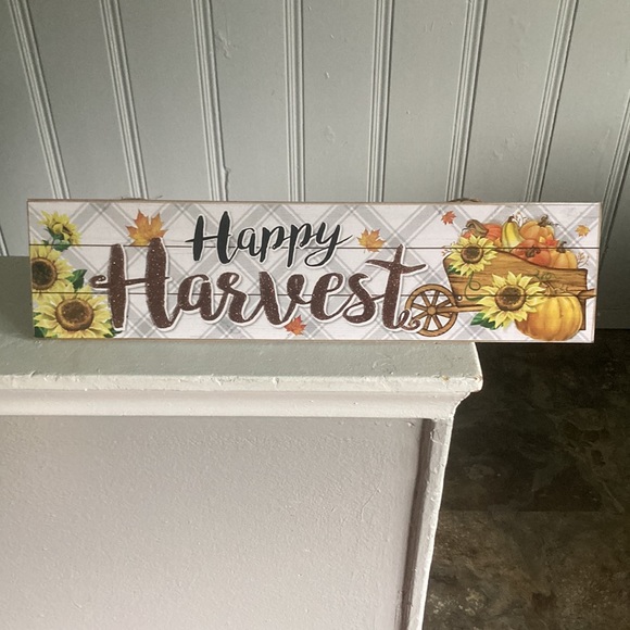 NWT Beautiful Glittered Happy HARVEST Fall Pumpkin Sunflower π» Decoration Sign - Picture 15 of 16